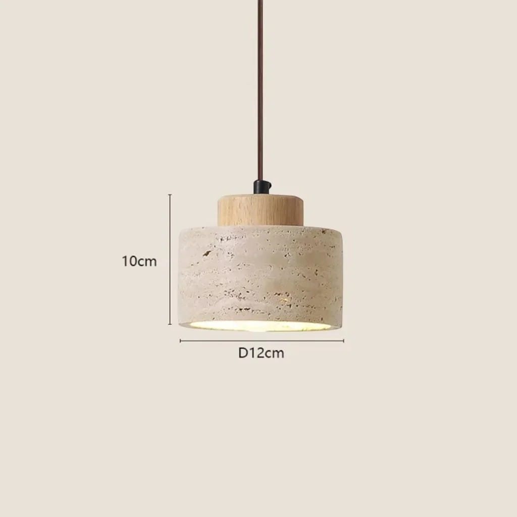 Japandi Natural Travertine Stone & Wood Pendant Light Boldenn