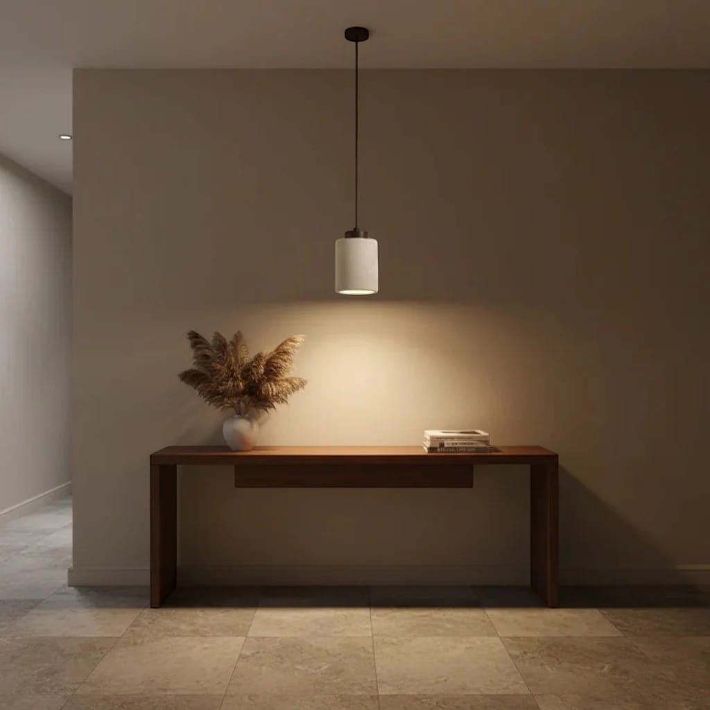 Japandi Natural Travertine Stone & Wood Pendant Light Boldenn
