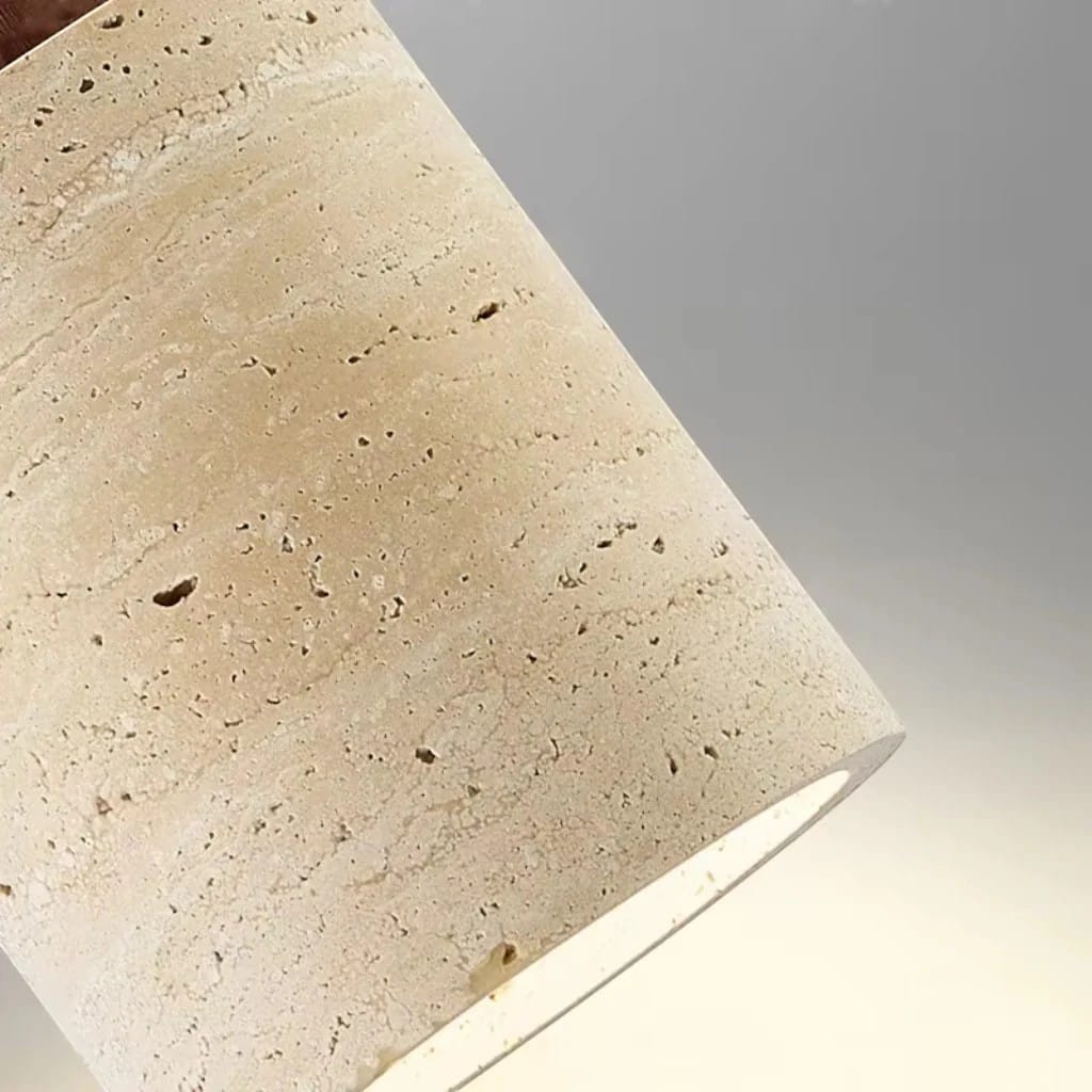 Japandi Natural Travertine Stone & Wood Pendant Light Boldenn