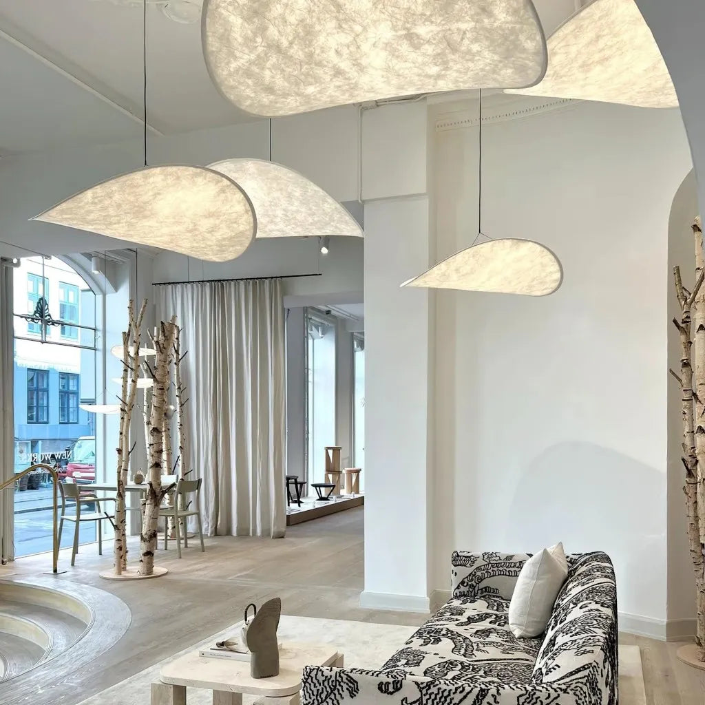 Japandi Pendant Light with Silk Shade