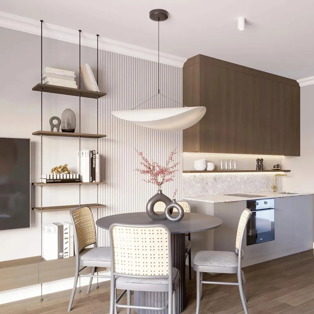 Japandi Pendant Light with Silk Shade
