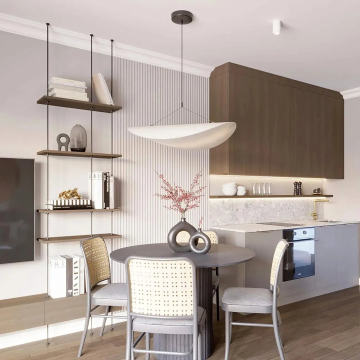 Japandi Pendant Light with Silk Shade