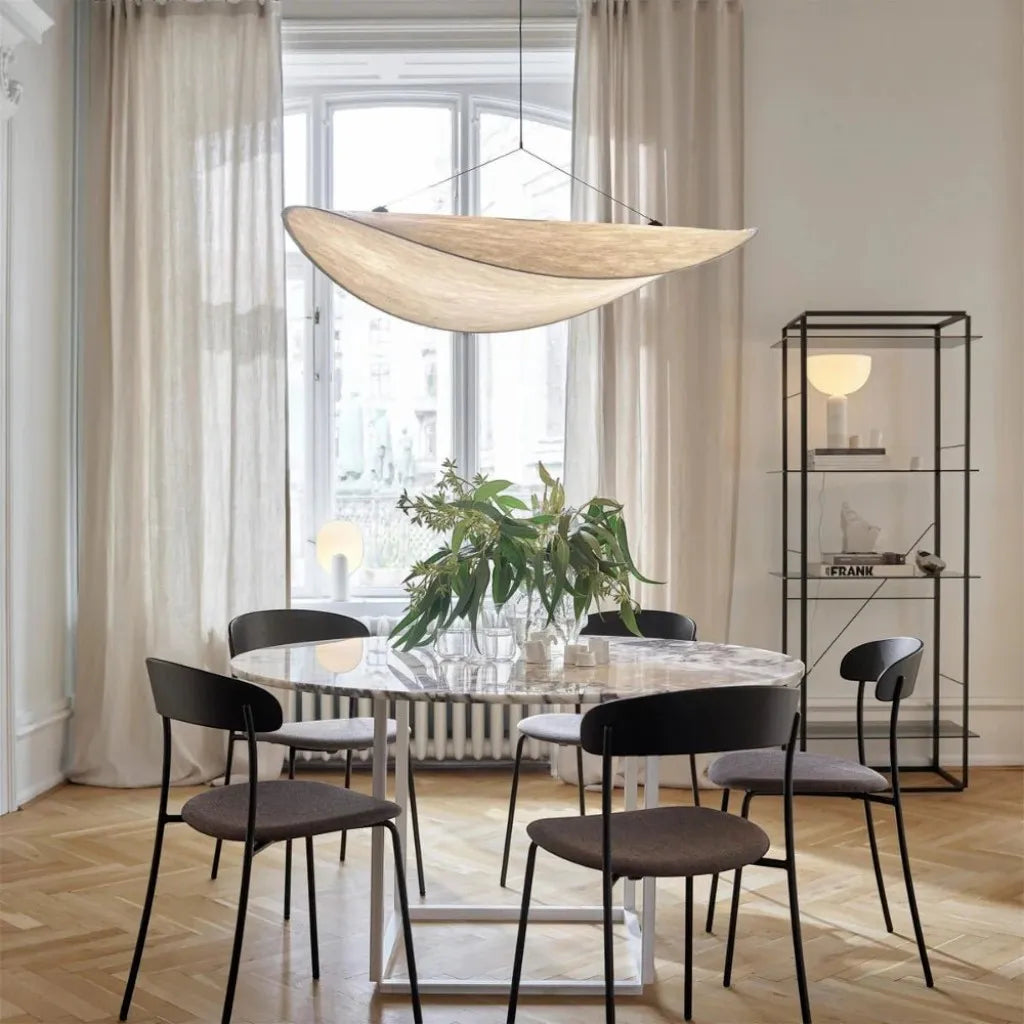 Japandi Pendant Light with Silk Shade