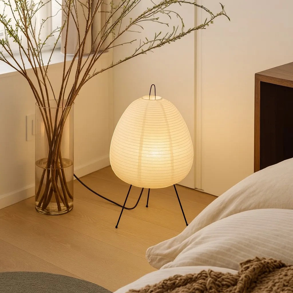 Japandi Rice Paper Tripod Floor Lamp