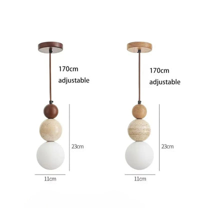 Japandi Travertine & Wood 3 Globes Pendant Light Boldenn