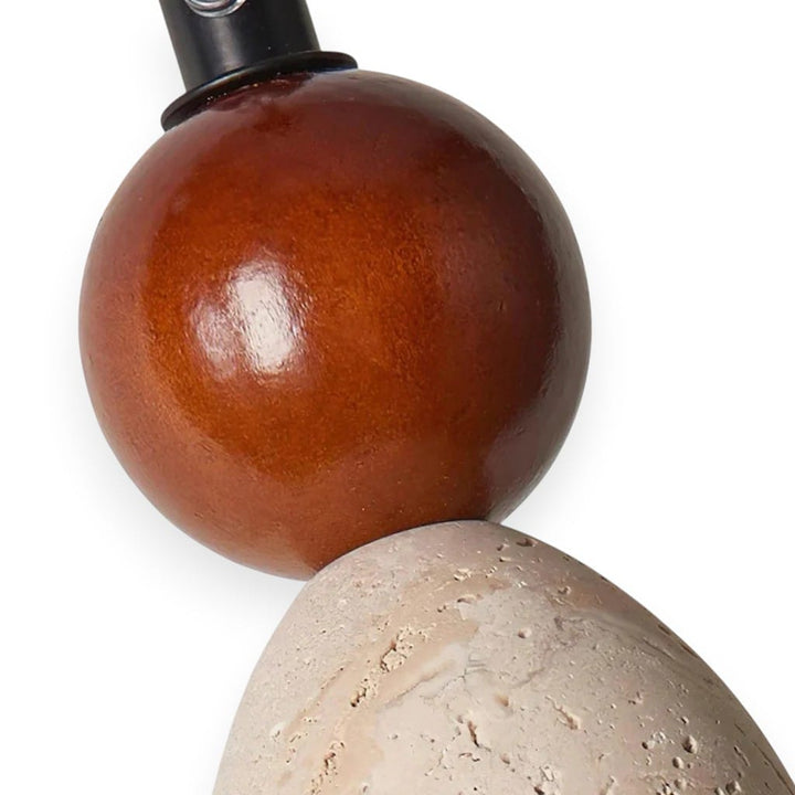 Japandi Travertine & Wood 3 Globes Pendant Light Boldenn