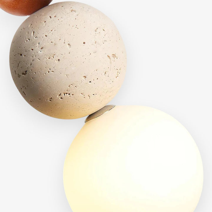Japandi Travertine & Wood 3 Globes Pendant Light