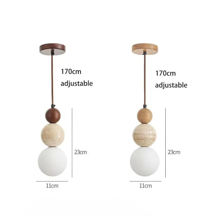 Japandi Travertine & Wood 3 Globes Pendant Light