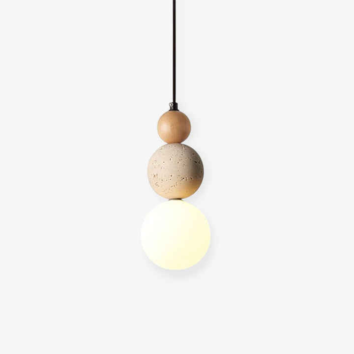 Japandi Travertine & Wood 3 Globes Pendant Light