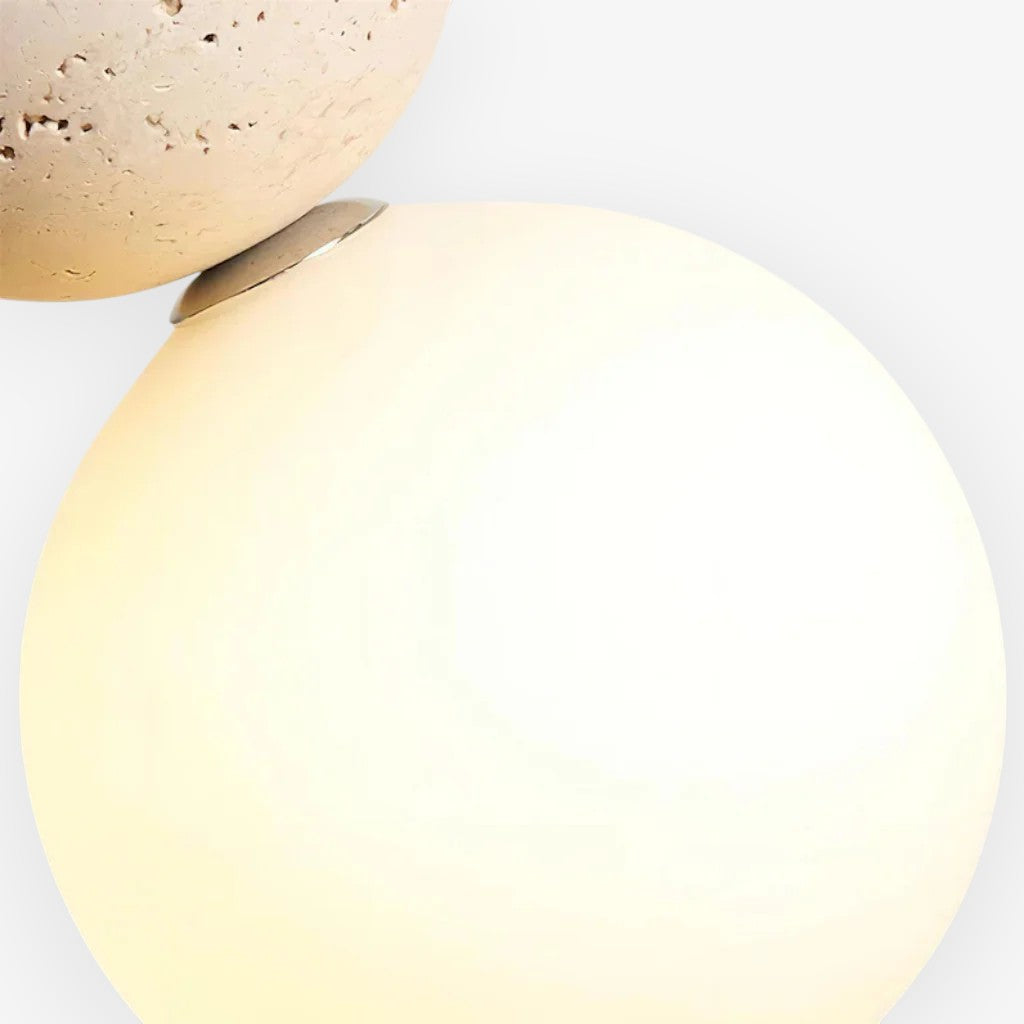 Japandi Travertine & Wood 3 Globes Pendant Light