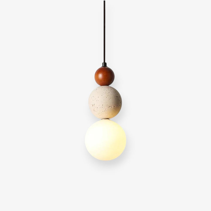 Japandi Travertine & Wood 3 Globes Pendant Light