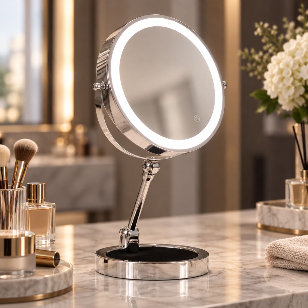 Lighted Tabletop Makeup Mirror with 10x Magnification & Touch Control