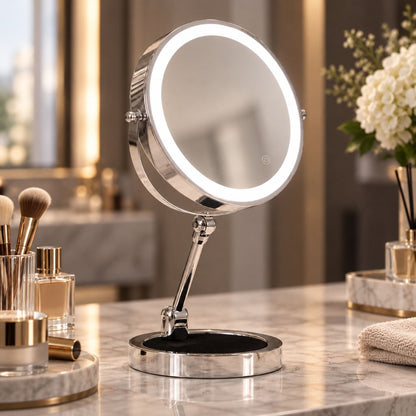 Lighted Tabletop Makeup Mirror with 10x Magnification & Touch Control