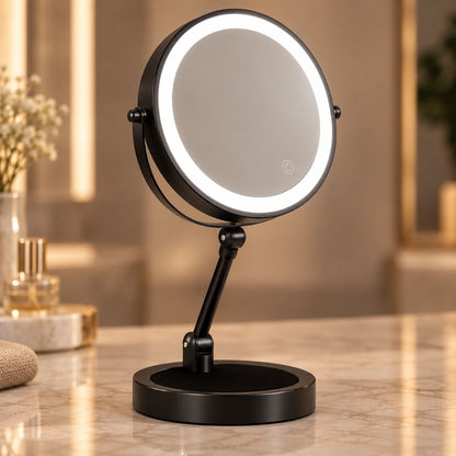 Lighted Tabletop Makeup Mirror with 10x Magnification & Touch Control