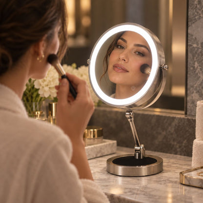Lighted Tabletop Makeup Mirror with 10x Magnification & Touch Control