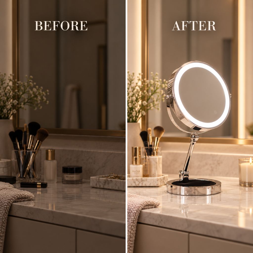 Lighted Tabletop Makeup Mirror with 10x Magnification & Touch Control