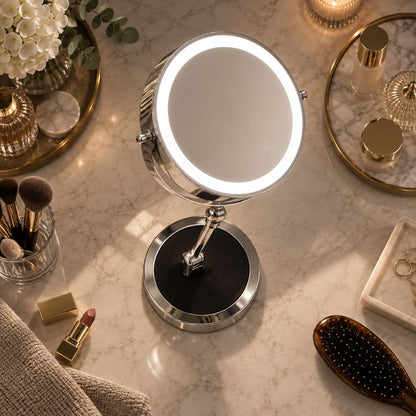 Lighted Tabletop Makeup Mirror with 10x Magnification & Touch Control