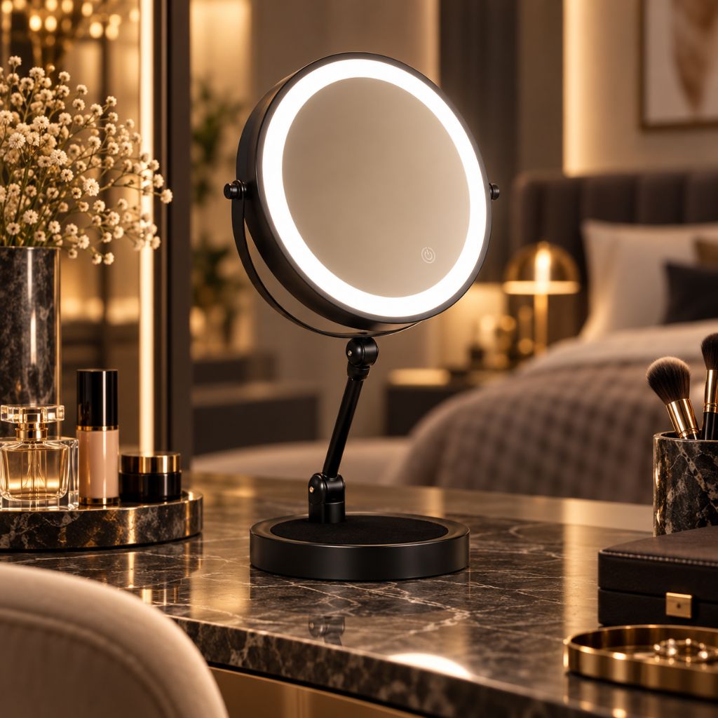 Lighted Tabletop Makeup Mirror with 10x Magnification & Touch Control