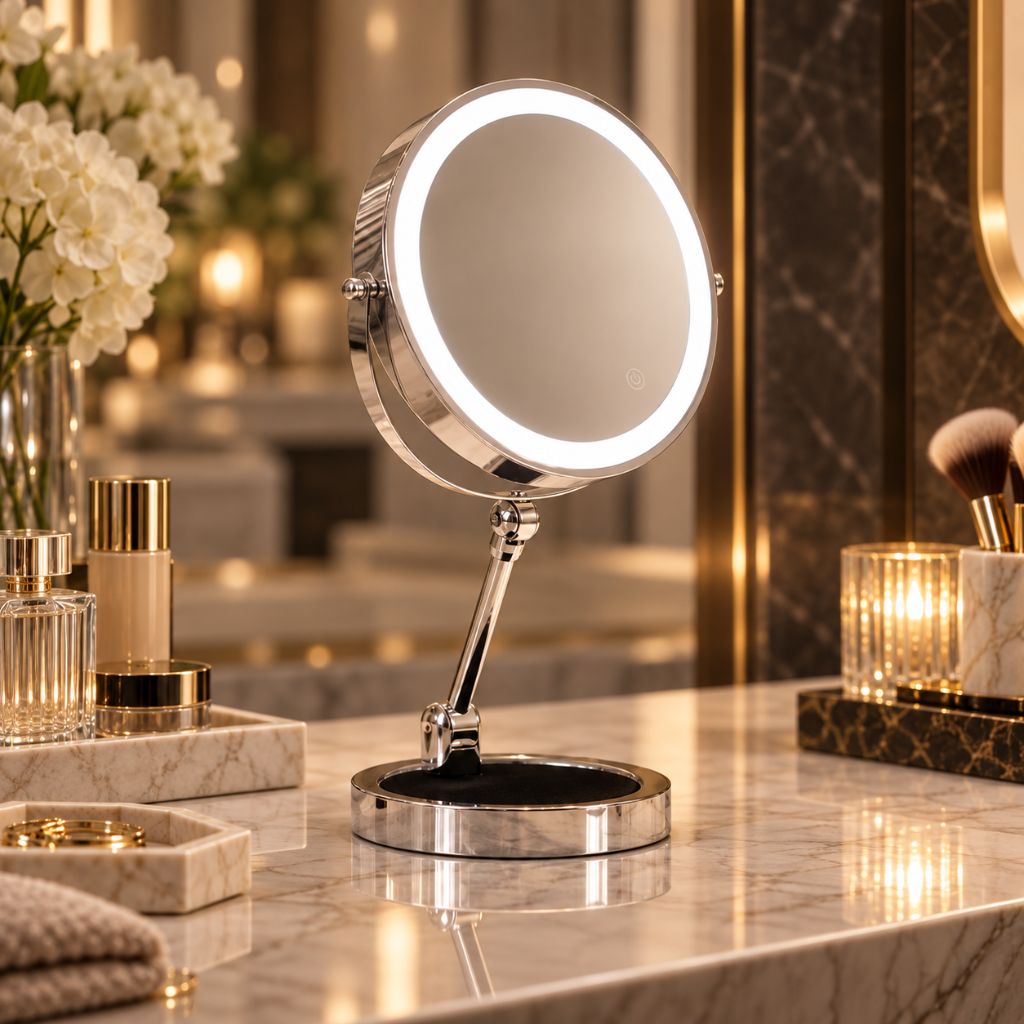 Lighted Tabletop Makeup Mirror with 10x Magnification & Touch Control