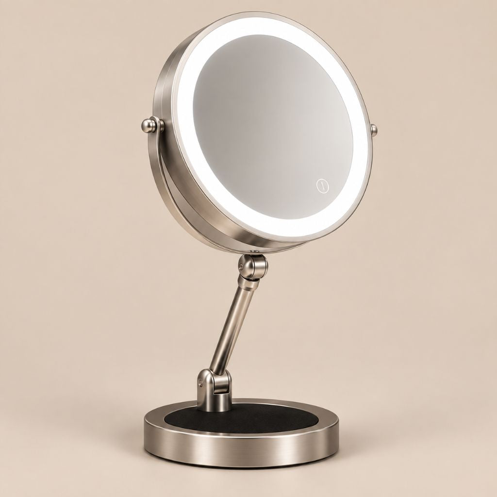Lighted Tabletop Makeup Mirror with 10x Magnification & Touch Control