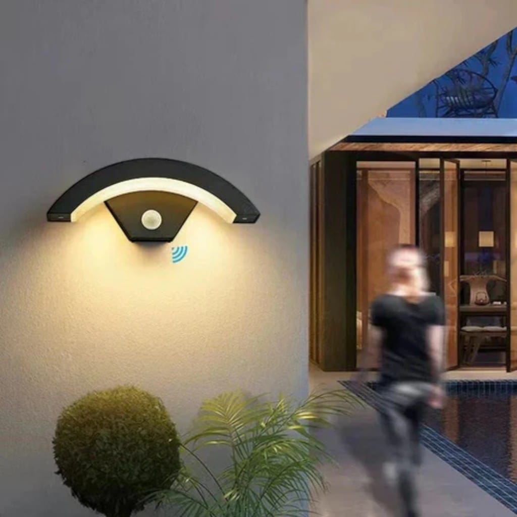 LumiArc Motion-Activated Outdoor Wall Light – Curved LED Security Lamp Boldenn