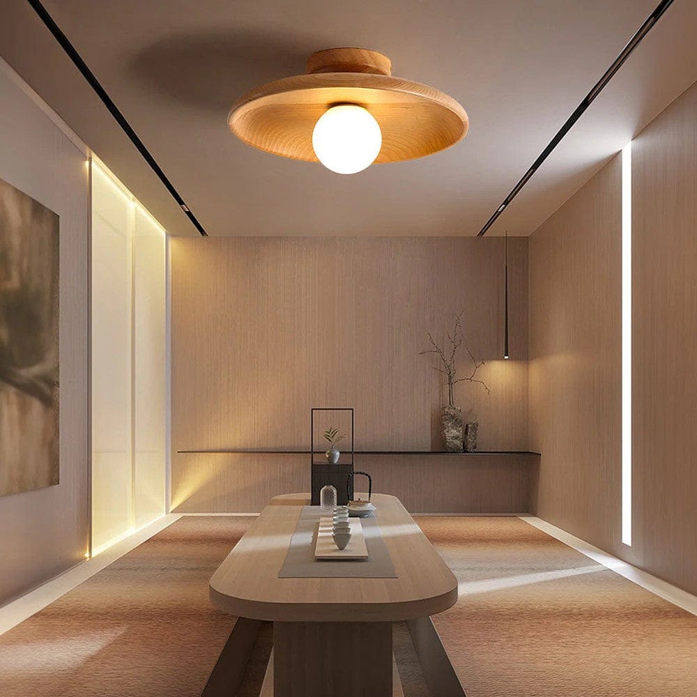 LunaTimber Wood Round Semi Flush Mount Ceiling Light Boldenn