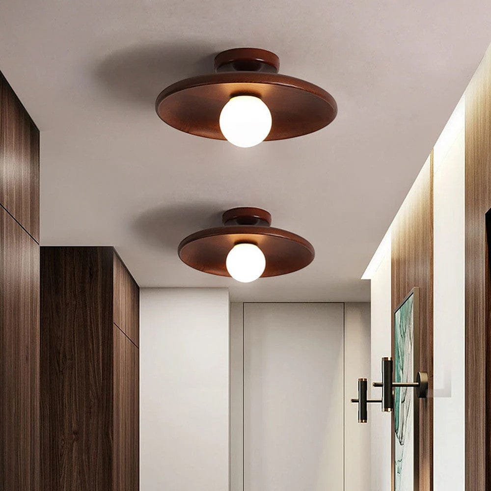 LunaTimber Wood Round Semi Flush Mount Ceiling Light Boldenn