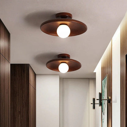 LunaTimber Wood Round Semi Flush Mount Ceiling Light Boldenn