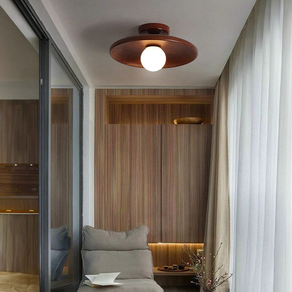 LunaTimber Wood Round Semi Flush Mount Ceiling Light Boldenn