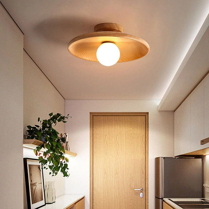 LunaTimber Wood Round Semi Flush Mount Ceiling Light Boldenn