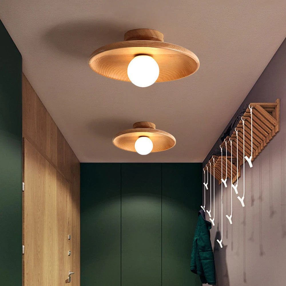 LunaTimber Wood Round Semi Flush Mount Ceiling Light Boldenn
