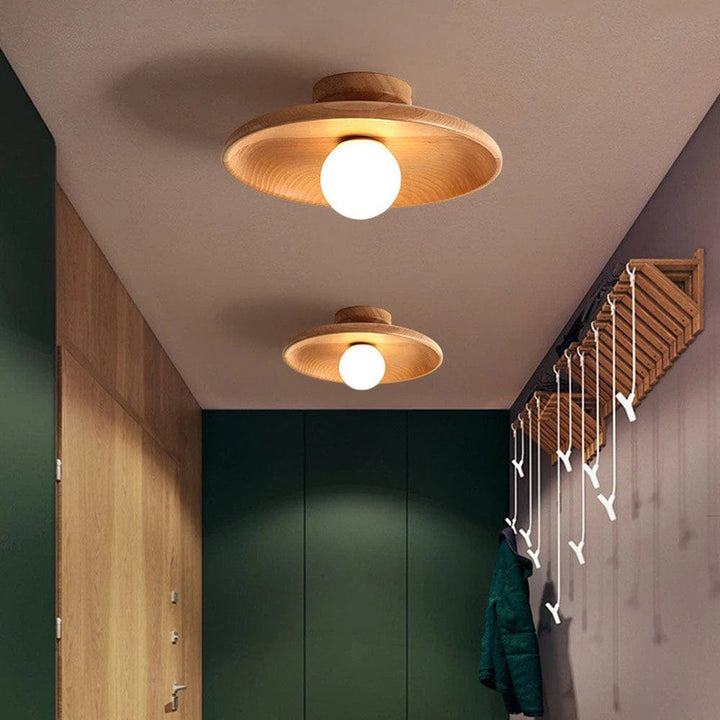 LunaTimber Wood Round Semi Flush Mount Ceiling Light Boldenn