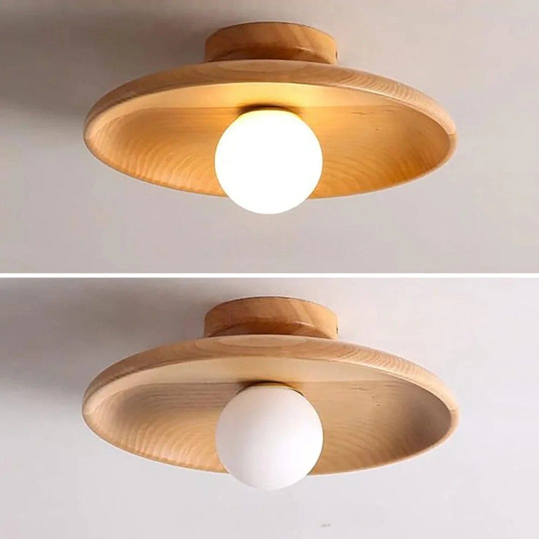 LunaTimber Wood Round Semi Flush Mount Ceiling Light Boldenn