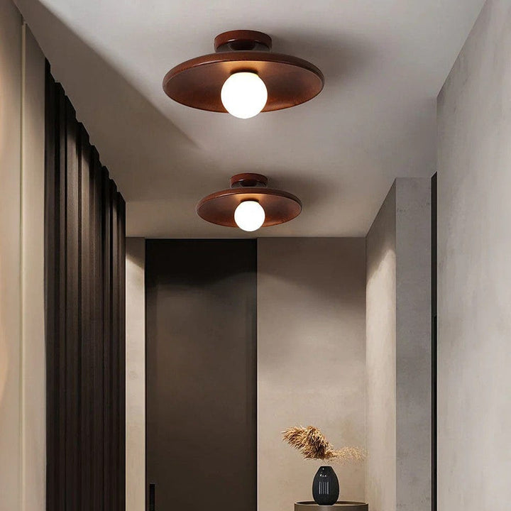 LunaTimber Wood Round Semi Flush Mount Ceiling Light Boldenn
