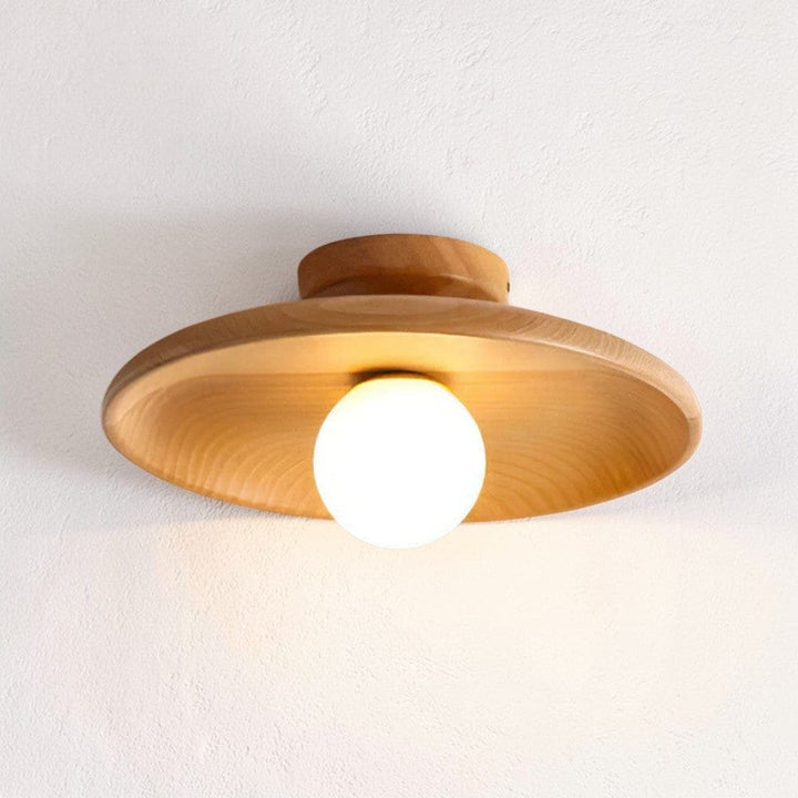 LunaTimber Wood Round Semi Flush Mount Ceiling Light Boldenn