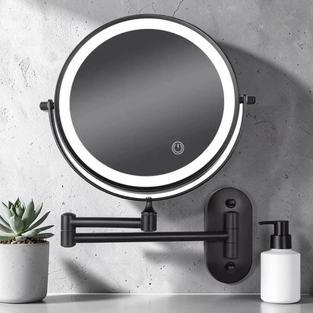 Matte Black Wall-Mounted LED Makeup Mirror with Magnification Boldenn