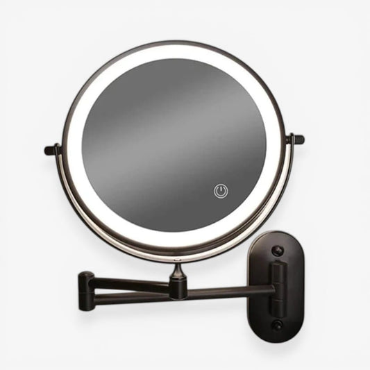 Matte Black Wall-Mounted LED Makeup Mirror with Magnification Boldenn