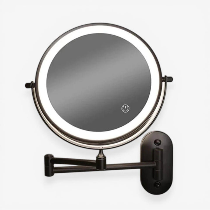 Matte Black Wall-Mounted LED Makeup Mirror with Magnification Boldenn