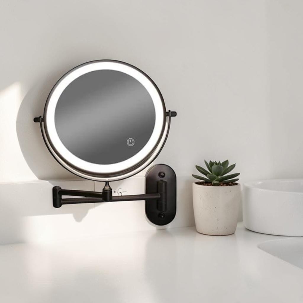 Matte Black Wall-Mounted LED Makeup Mirror with Magnification Boldenn