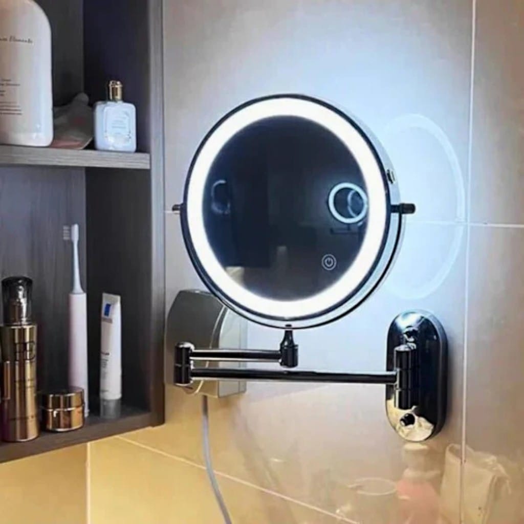 Matte Black Wall-Mounted LED Makeup Mirror with Magnification Boldenn