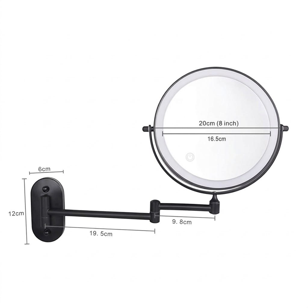 Matte Black Wall-Mounted LED Makeup Mirror with Magnification Boldenn