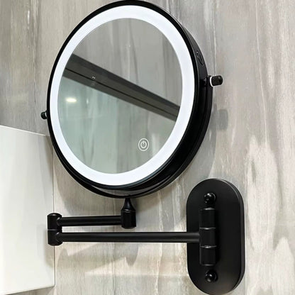 Matte Black Wall-Mounted LED Makeup Mirror with Magnification Boldenn