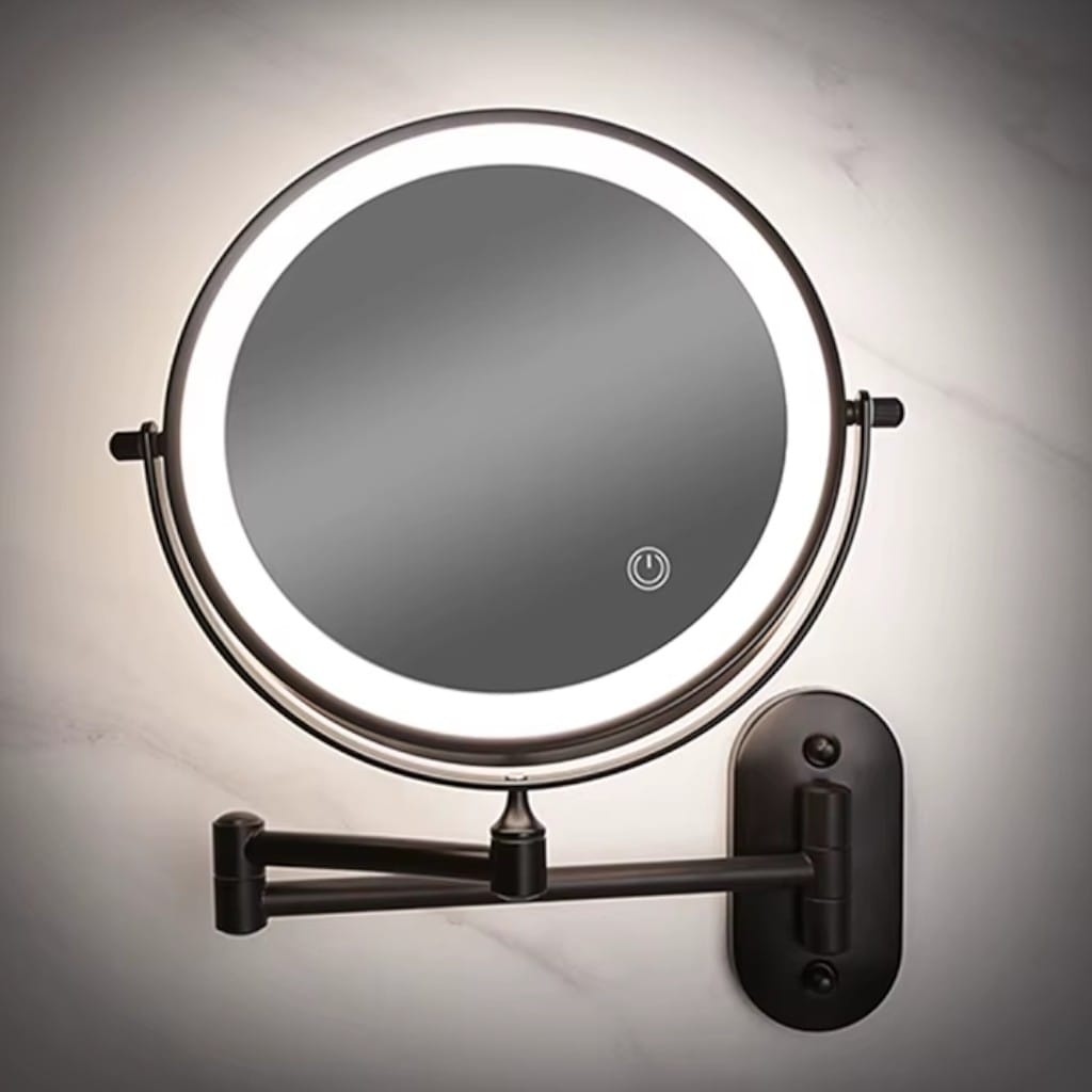 Matte Black Wall-Mounted LED Makeup Mirror with Magnification Boldenn