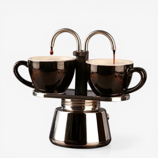 Mini Dual Spout Moka Pot – 2 Cup Stainless Steel Espresso Maker Boldenn