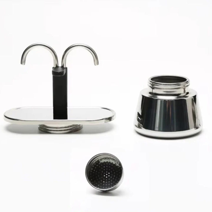 Mini Dual Spout Moka Pot – 2 Cup Stainless Steel Espresso Maker Boldenn