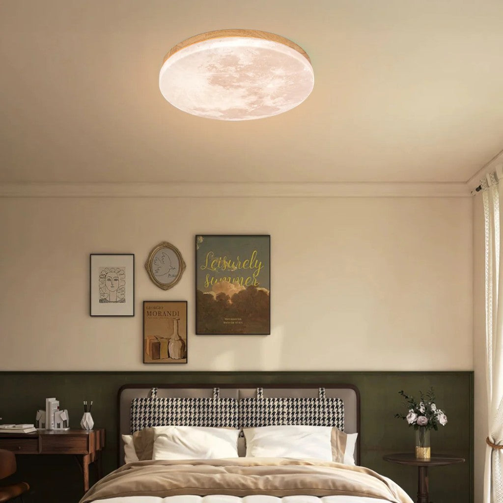 Moon LED Ceiling Light with Wooden Frame