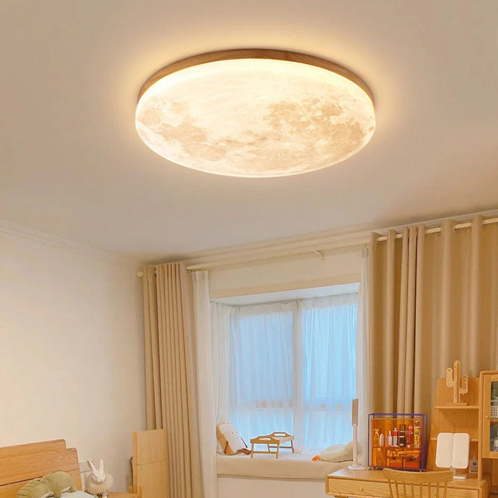 Moon LED Ceiling Light with Wooden Frame