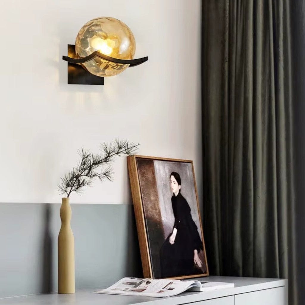Noirelle Glass Sphere Wall Sconce Light with Black Finish Boldenn