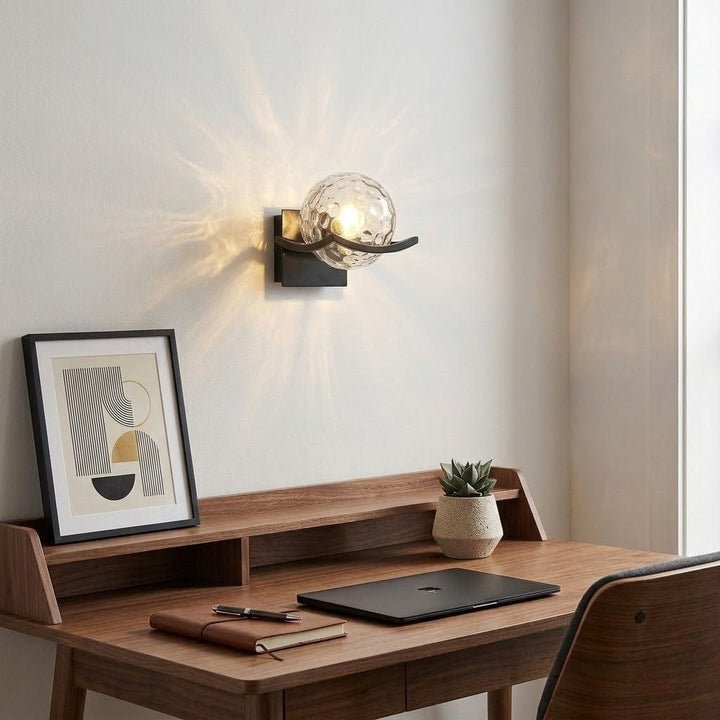 Noirelle Glass Sphere Wall Sconce Light with Black Finish Boldenn