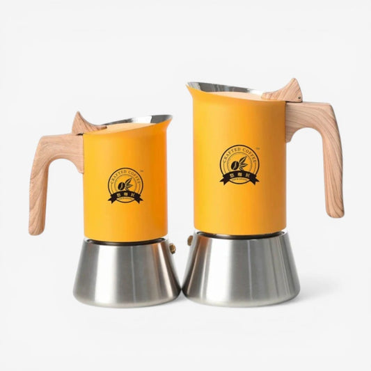 NordBrew Yellow Induction Moka Pot – Stainless Steel & Wooden Handle Boldenn